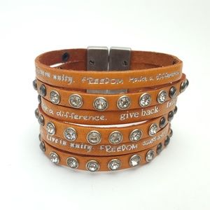 Leather Bracelet with Inspired words and Crystals